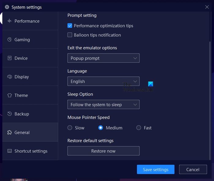 NoxPlayer General Settings