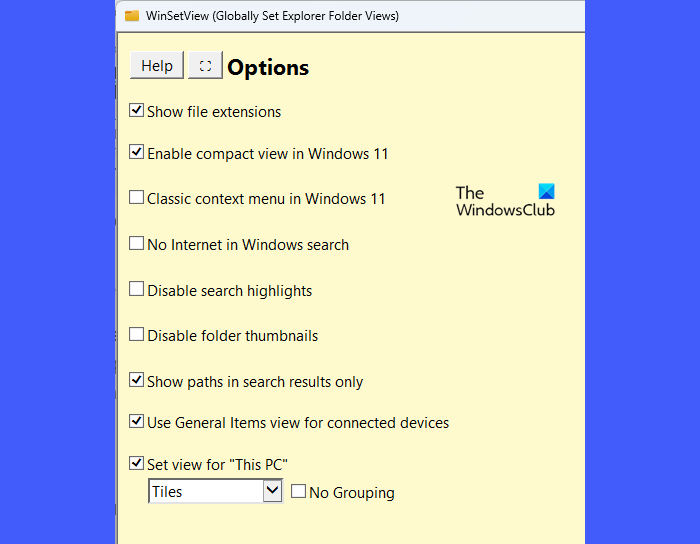 Options page in WinSetView