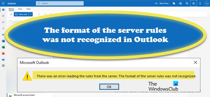 The format of the server rules was not recognized in Outlook
