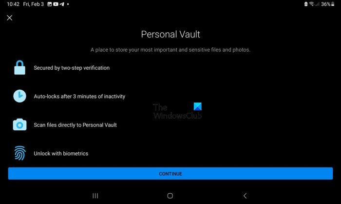Personal Vault OneDrive Android