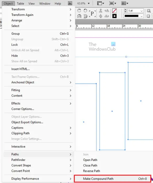 Placing one image into multiple shapes in InDesign - Make compound path - top menu