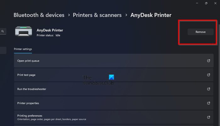 Remove Printer Settings app