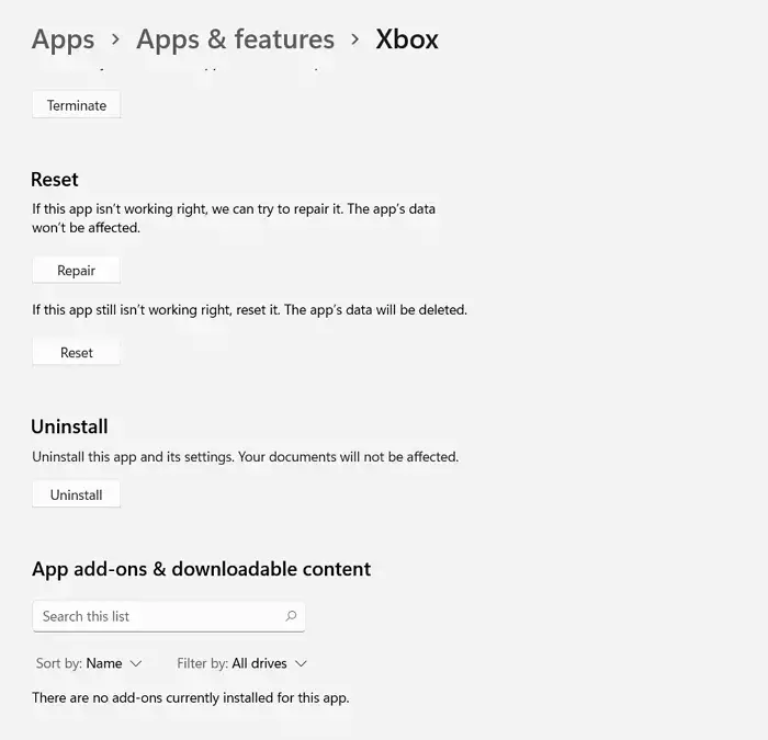 Reset Xbox App