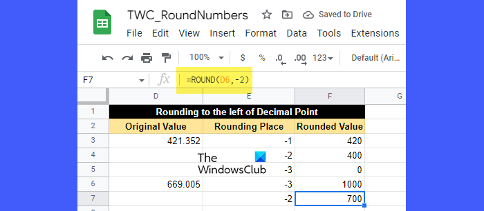 Round numbers to the left of the decimal point