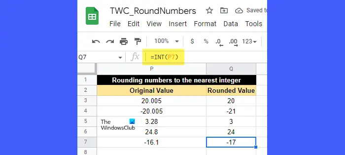 Round numbers using the INT function