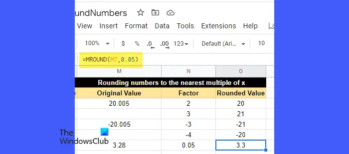 Round numbers using the MROUND function