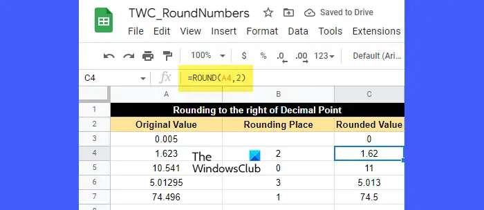 Round numbers using the ROUND function