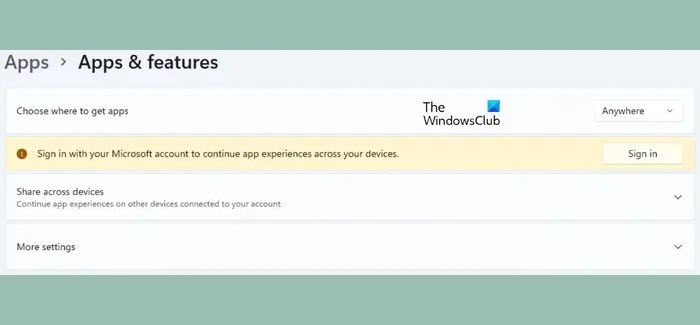 Sign in with your Microsoft account to continue app experiences