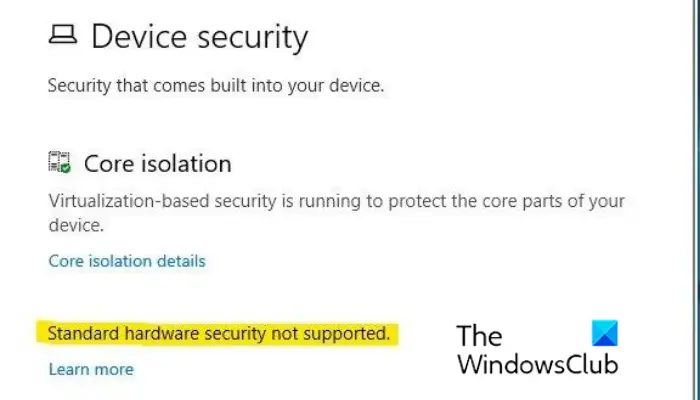 Standard hardware security not supported in Windows 11