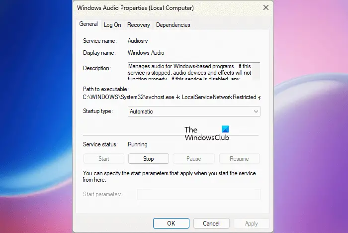 Start Windows Audio Service