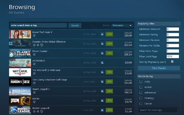 Steam Popularity Filters