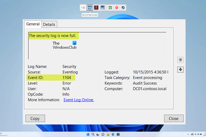 The security log is now full (Event ID 1104)