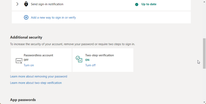 Turn off two step verification