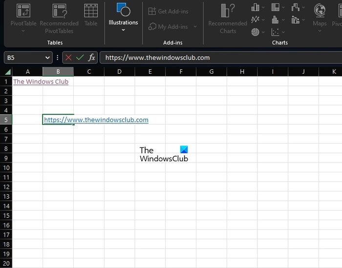 Type hyperlink Excel