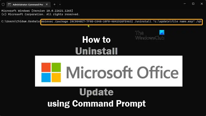 Uninstall Office update using command line