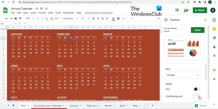 Using Google Sheets calendar template