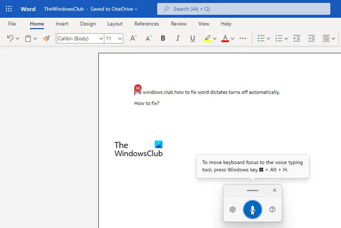 Using Windows Voice Typing in Word