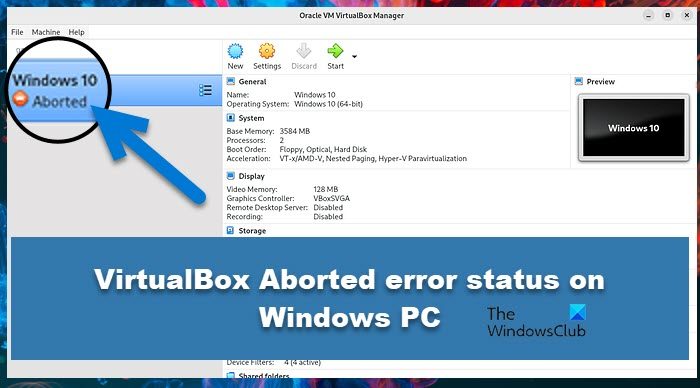 VirtualBox Aborted error status on Windows PC