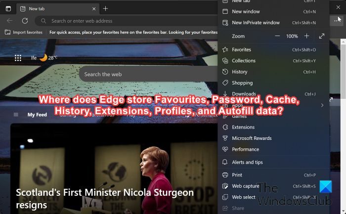 Where does Edge store Favourites, Password, Cache, History, Extensions, Profiles, and Autofill data?