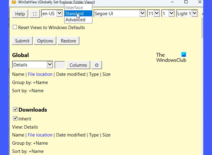 WinSetView Interface Standard-Advanced