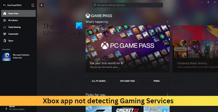Xbox app not detecting Gaming Services