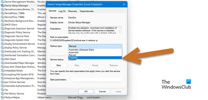 Disable Device Setup Manager