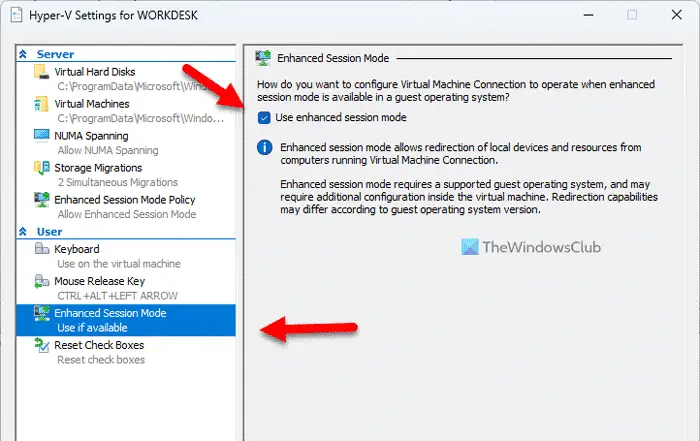 How to enable Hyper-V Enhanced Session in Windows 11