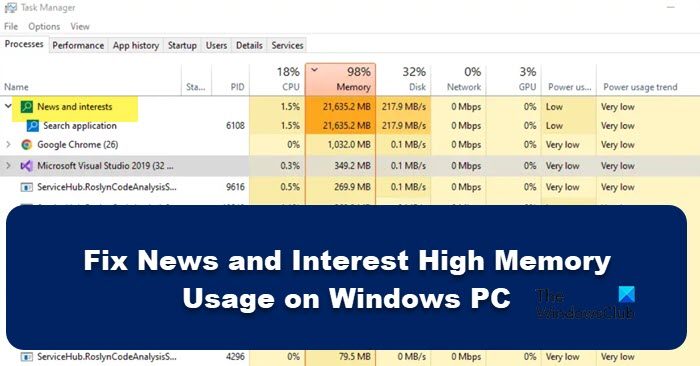 News and Interest High Memory Usage on Windows PC