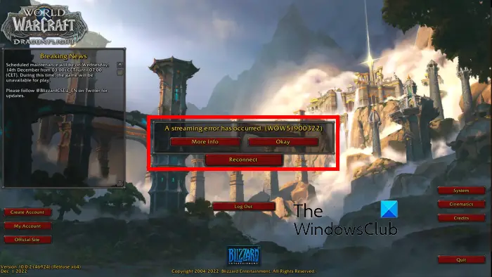A streaming error has occurred in WoW