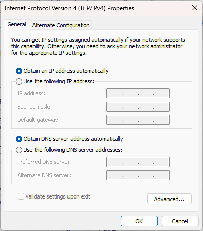 Allow Windows to Obtain IP Address Automatically