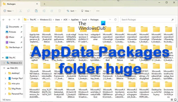 AppData Packages folder huge