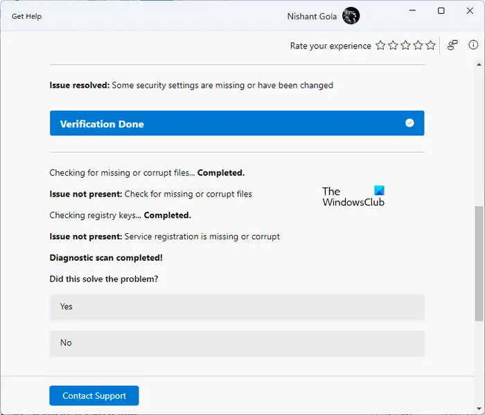 BITS Troubleshooter Diagnostic result