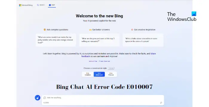 Bing Chat not working: Error E010007, E010014, E010006