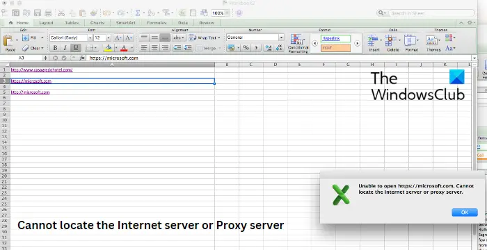 Cannot locate the Internet server or Proxy server