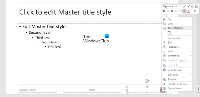 Change formatting style of slide numbers