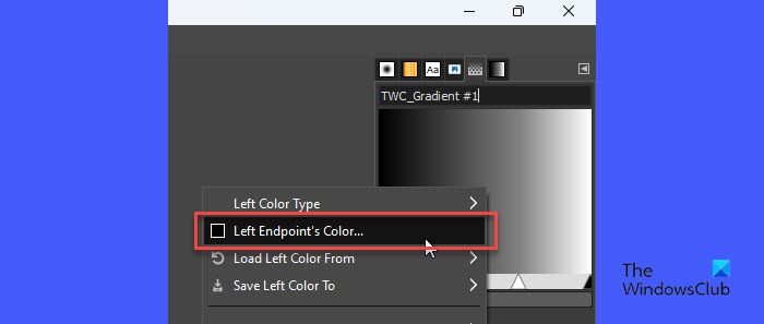Changing the endpoint color of the gradient map in GIMP