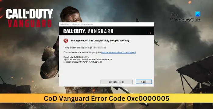 CoD Vanguard Error Code 0xc0000005