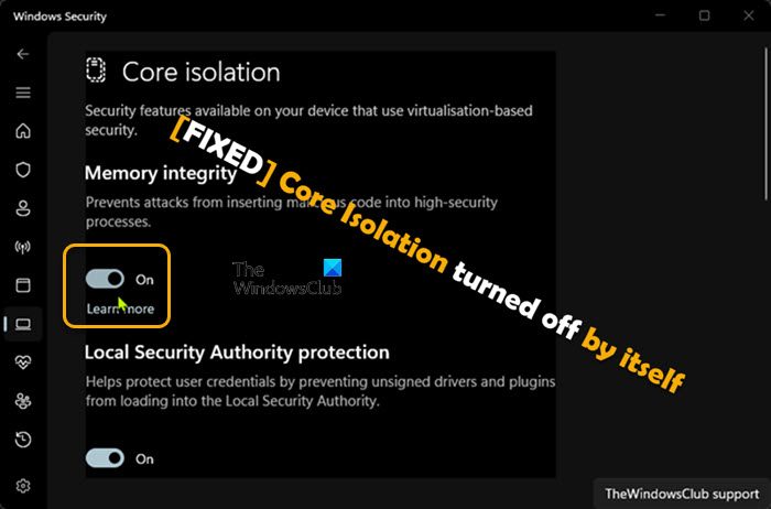 Core Isolation turned off by itself