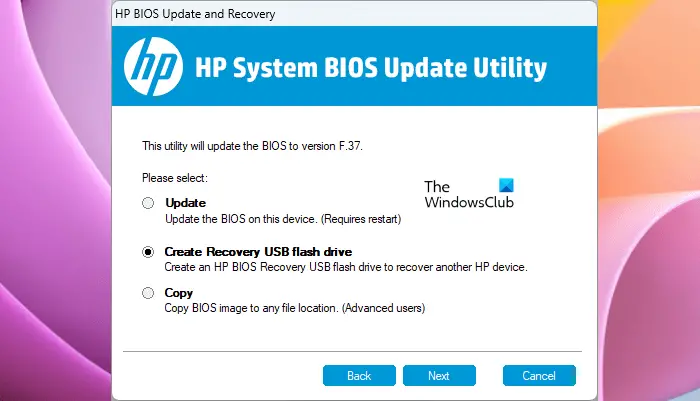 Create Recovery USB drive for HP BIOS