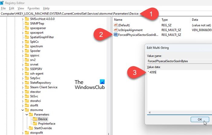 Creating a registry key to emulate the disk sector size as 4KB