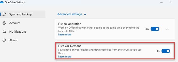 Disabling Files On-Demand in OneDrive