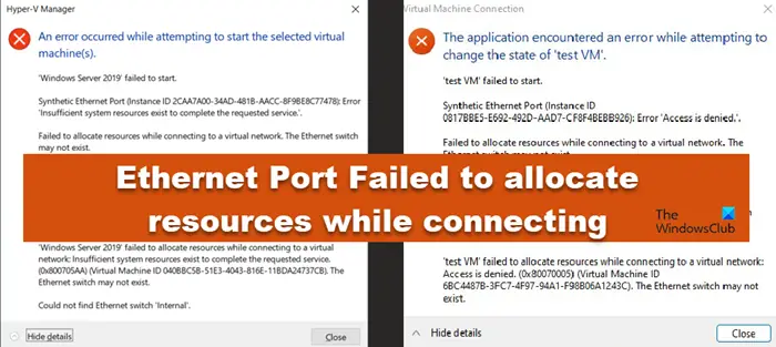 Ethernet Port Failed to allocate resources while connecting