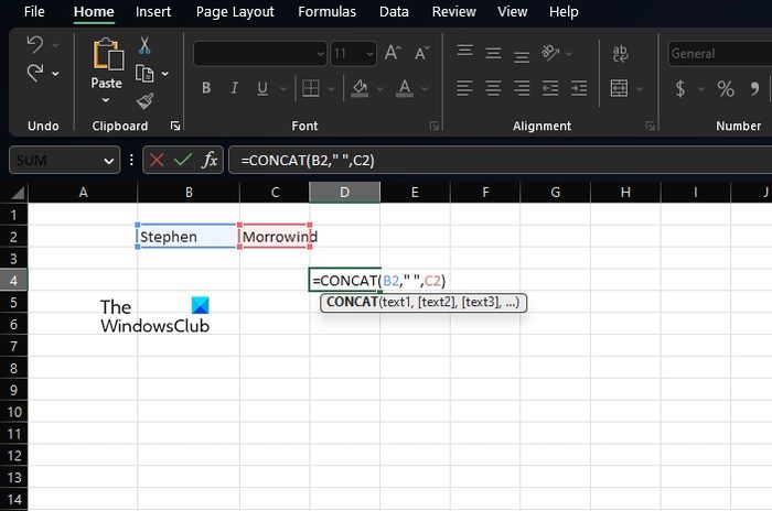 Excel CONCAT Function