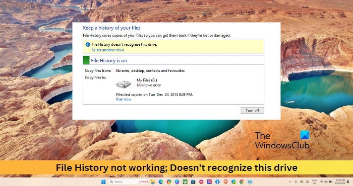 File History not working; Doesn't recognize this drive