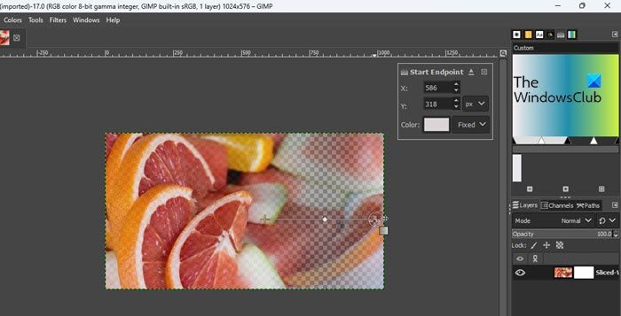 Finalizing transparency gradient in GIMP