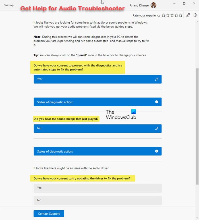 Get Help for Audio Troubleshooter