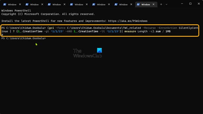 Get folder and sub-folder sizes with time filter