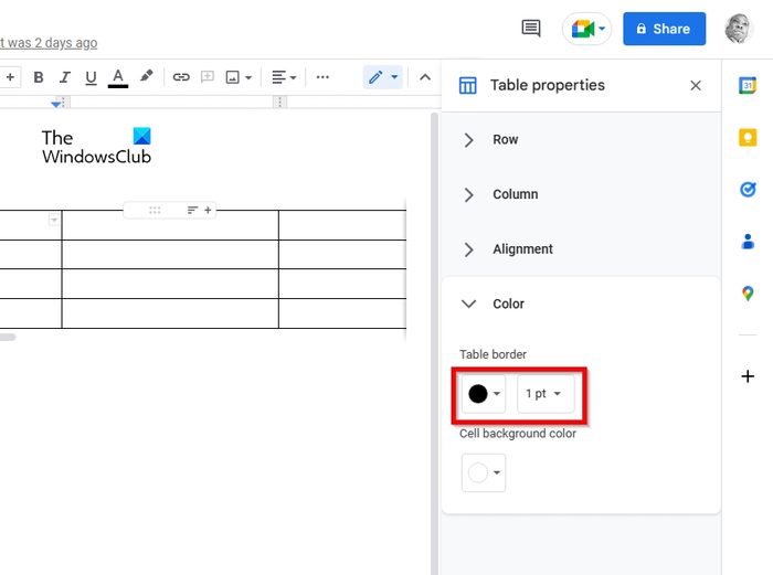 Google Docs Table Border