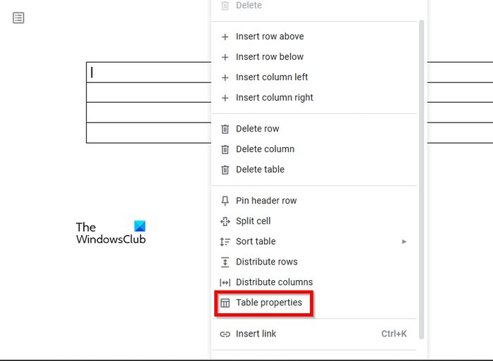 Google Docs Table