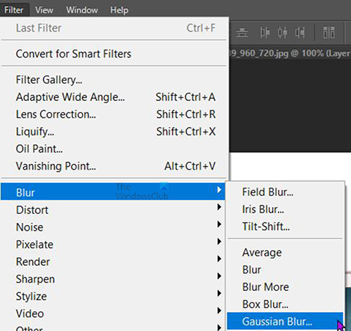 How to Create a 3D Pop-Out Effect in Photoshop - Blur top menu